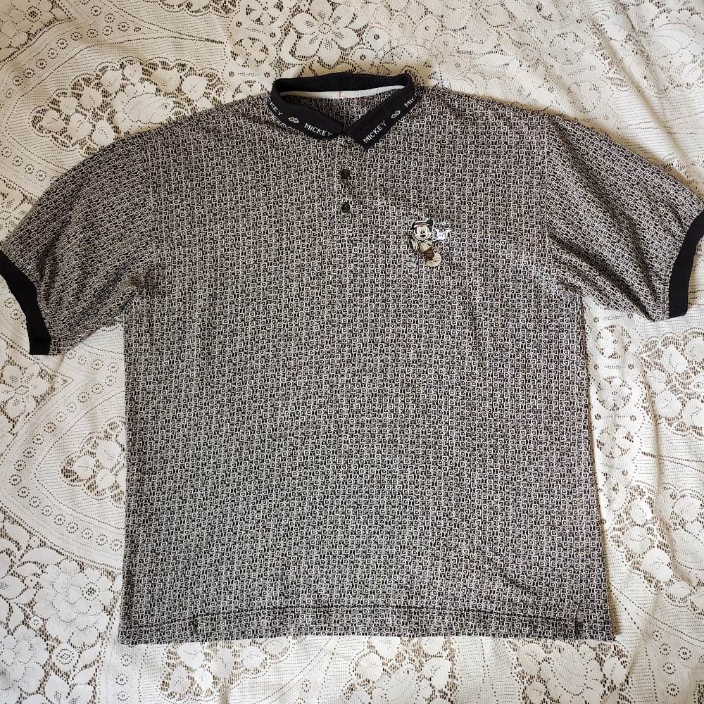 Men's Black and White Mickey Mouse Vintage 1990's  Polo Shirt